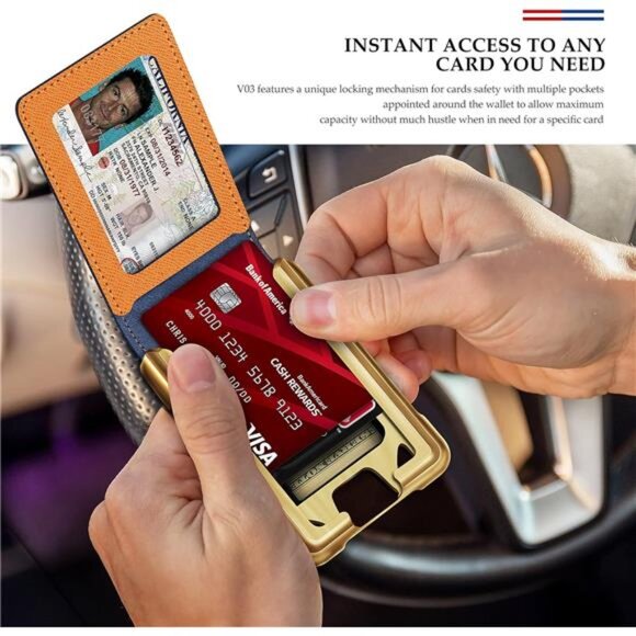 Tactical Bifold Wallets for Men Saffiano Orange & Gold - Picture 4 of 6